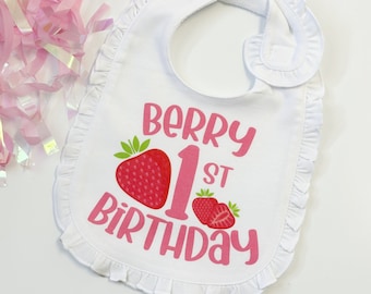 My Berry First Birthday Bib - Strawberry Themed Birthday - Cake Smash Prop