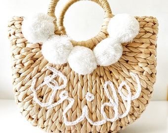 Bride Purse - Beach Bachelorette Bride Purse - Pom Pom Bride Bag - Boho Bride Purse - Gift for Bride