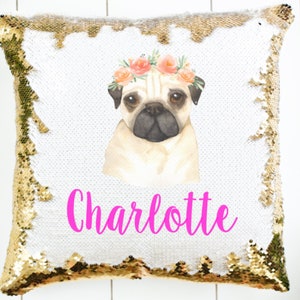 Birthday Gift for Girls - Personalized Pug Unicorn Sequin Pillow - Sequin Pillow - Gift for Girl - Sequin Pillow