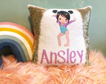 Valentines Day Gift for Girls - Personalized Gymnastics Sequin Pillow - Sequin Flip Pillow - Birthday Gift - Gift for Gymnast