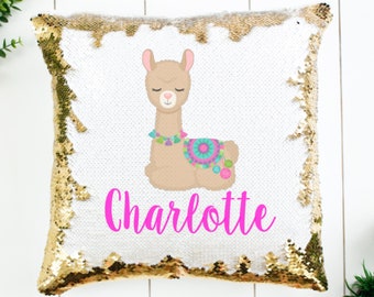 Birthday Gift for Girls - Personalized Sequin Pillow - Llama Gifts - Gift for Girls - Sequin Pillow - Custom Sequin Pillow
