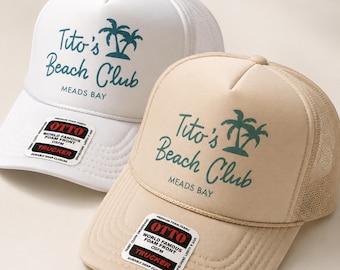 Benutzerdefinierte Strandhochzeits-Truckerhut - Hochzeit am Strand - Strandausflug Trucker-Hut - Personalisierter Bachelorette Strandhut