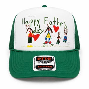 Cadeau voor papa - kindertekening gepersonaliseerd cadeau - Vaderdaghoed - gepersonaliseerde kinderkunst truckerpet