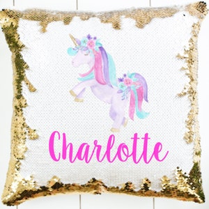 Personalized Unicorn Sequin Pillow - Sequin Unicorn Mermaid Pillow - Birthday Gift for Girls - Sequin Pillow - Unicorn Pillow