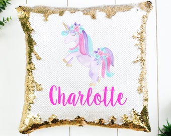 Personalized Unicorn Sequin Pillow - Sequin Unicorn Mermaid Pillow - Birthday Gift for Girls - Sequin Pillow - Unicorn Pillow