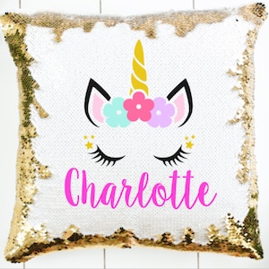 Birthday Gift for Girls - Sequin Pillow - Unicorn Pillow - Personalized Unicorn Pillow - Gift for Niece