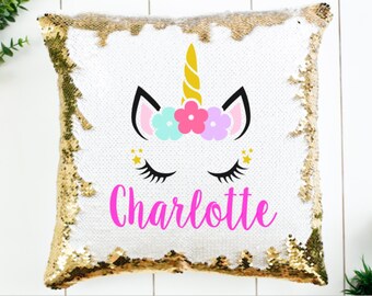 Birthday Gift for Girls - Sequin Pillow - Unicorn Pillow - Personalized Unicorn Pillow - Gift for Niece
