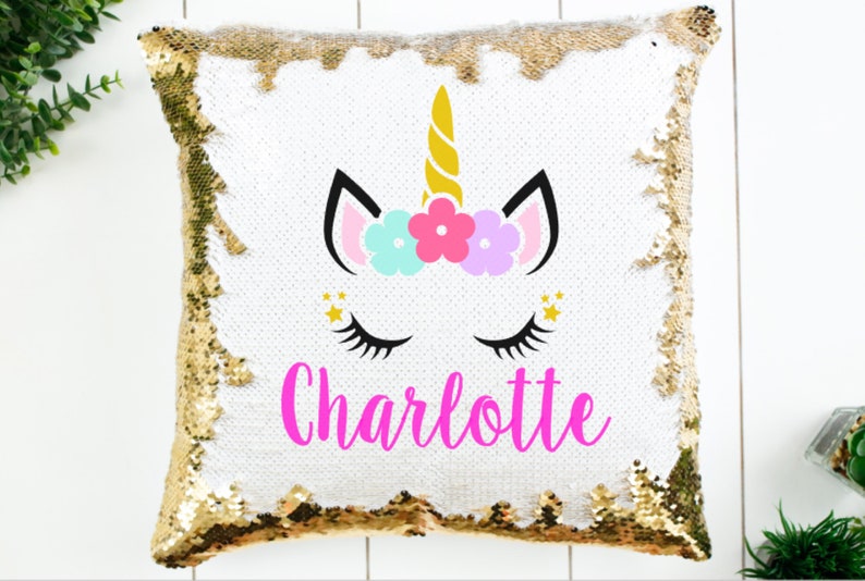 Sequin Pillow  Unicorn Sequin Pillow  Personalized Sequin image 0