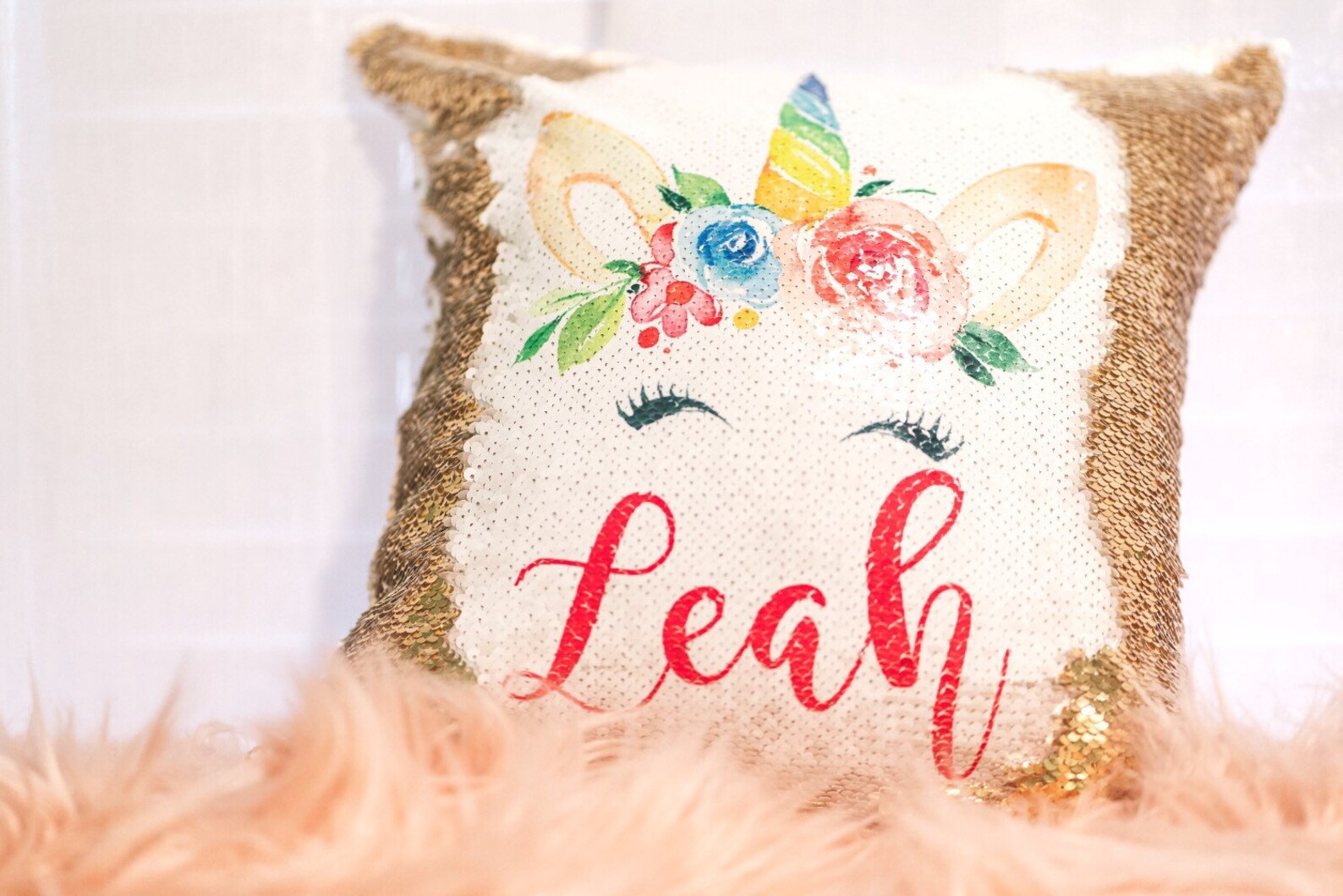 Personalized Unicorn Sequin Pillow Personalized Gift Etsy