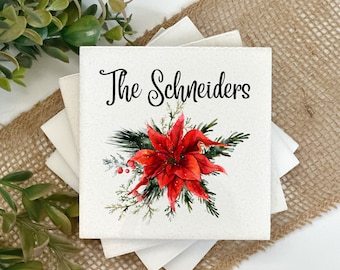 Personalized Marble Coasters - Personalized Poinsettia Christmas Gift - Christmas Gift for Her - Custom Gift - Personalized Christmas Decor