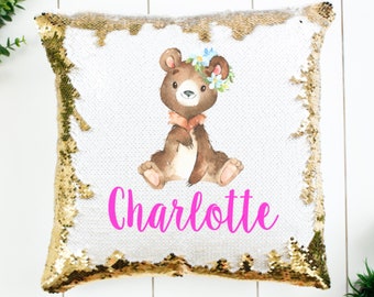 Personalized Bear Sequin Pillow - Sequin Teddy Bear Mermaid Pillow - Birthday Gift for Girls - Sequin Pillow - Birthday Gift - Teddy Bear