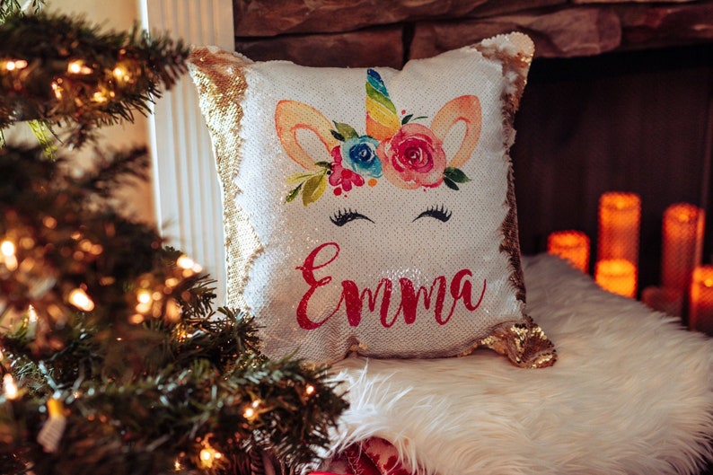 Christmas Gift for Girls - Sequin Pillow - Unicorn Sequin Pillow - Personalized Sequin Pillow - Unicorn Pillow - Custom Sequin Pillow 