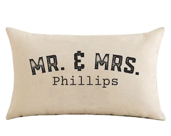 Custom Family Name Pillow - Personalized Wedding Shower Gift for Couples