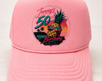 Custom Birthday Trucker Hats - Tropical Birthday Trucker Hats - Beach Birthday Trip