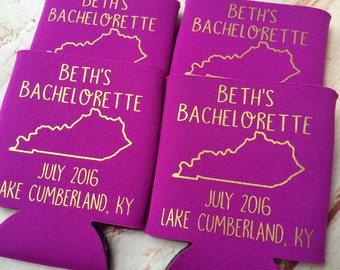 Custon Destination Bachelorette Can Cooler Party Favors