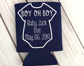 Personalized Baby Shower Can Coolers - Boy Oh Boy Party Favors