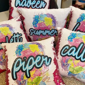 Neon Birthday Gift for Girls - Sequin Pillow - Neon Tie Dye Sequin Pillow - Personalized Sequin Pillow  - Custom Sequin Pillow