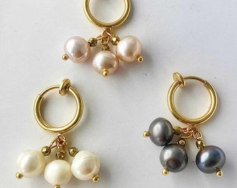 Earrings clips freshwater pearls, pink, white or black