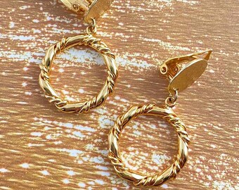 Gold Plated Twisted Clip On Earring, Round, Circle, Classic Shape