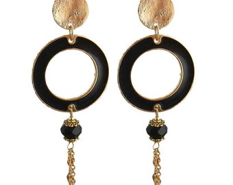Boucle d'oreille à clip ou pic pendante, plaqué or, anneaux, boucles d'oreilles à clips confortable