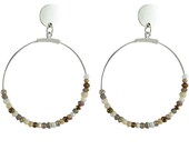 Silver Creole 925 1000 th, beige, beads crystal glass, clips, earrings, clips, bridemaids, handmade, classic.
