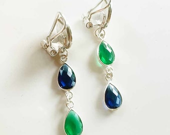 925 silver dangling clip earrings