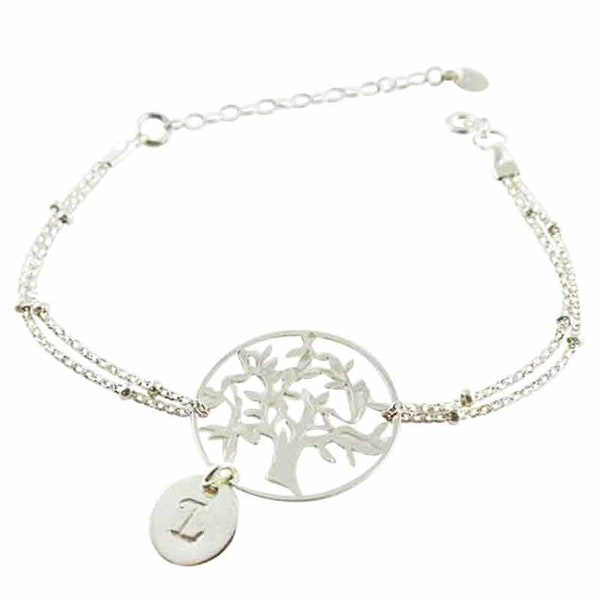 Bracelet arbre de vie initiale, bracelet argent, bracelet femme, bracelet personalisé, bracelet arbre, bracelet lettres, bracelet pas cher