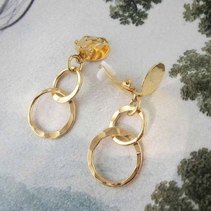 Boucles d'oreilles plaqué or, boucles d'oreilles a clips ou percées, boucle d'oreille pendante Double anneau