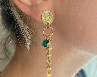 Gold-plated, crystal, dangling clip-on earrings