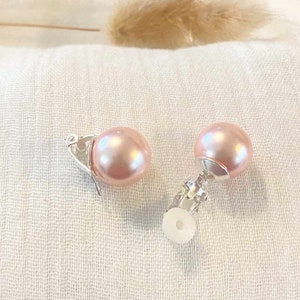 Swarovski clip earring, pearly clip earring Pink