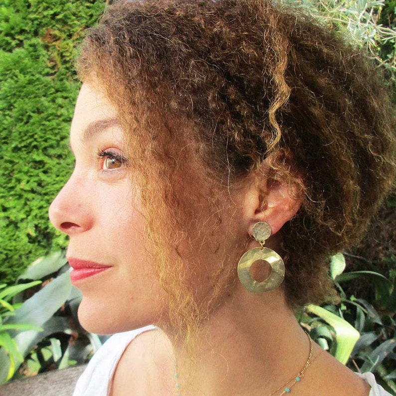 Creole clip or spike earring, gilded with fine gold, gold plated, dangling image 6