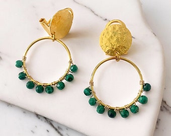 clip earrings, creoles, fine stones, gold plated