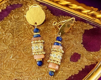 Clip-on earrings, moonstone, gold plated