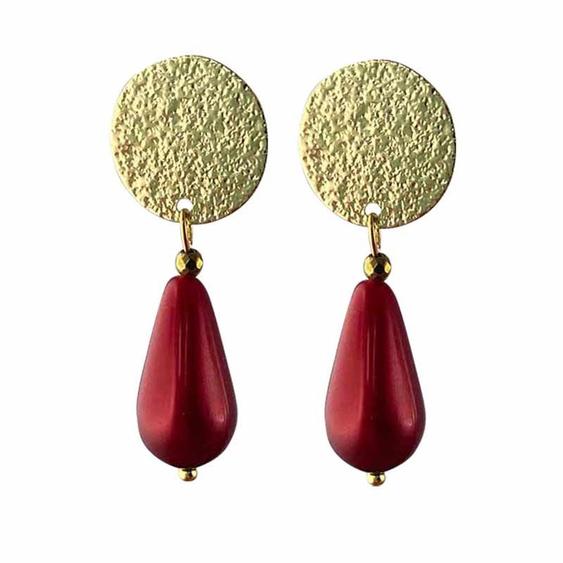 Boucles d'oreilles clips, nacre, forme goutte, très légères Rouge