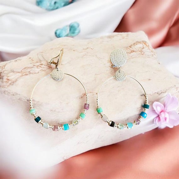 Pendientes clip de plata 925, pendientes aros con piedras