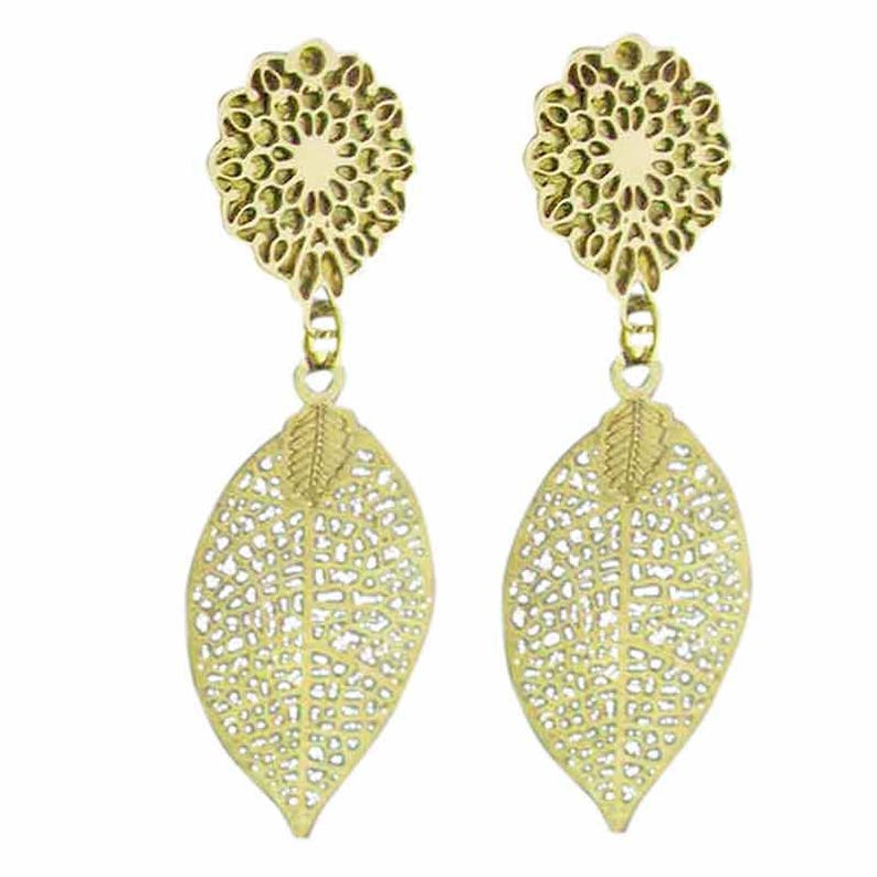 Golden leaf clip earrings made in France, silver leaf clip earring, cheap clip earring image 3