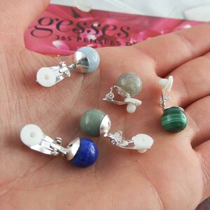 Boucles d'oreilles clips, lapis, malachite, jade, labradorite, aigue marine, clip en argent 925 zdjęcie 2