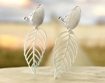 925 silver leaf clip earring