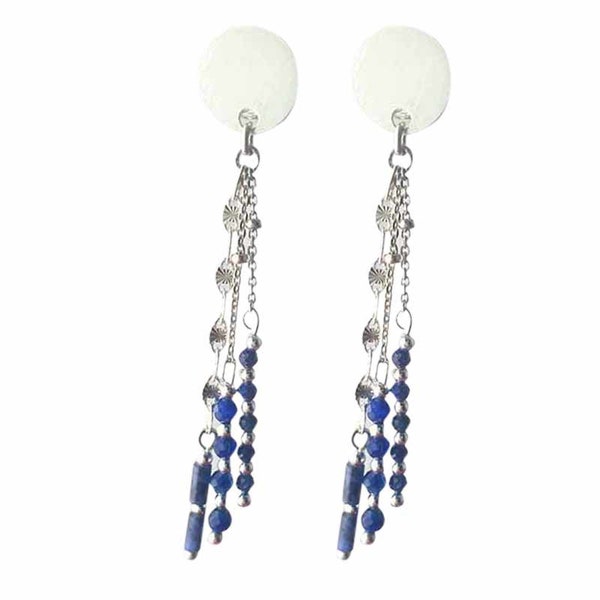 Boucles d'oreilles clips argent 925, lapis lazuli, tourmaline, malachite