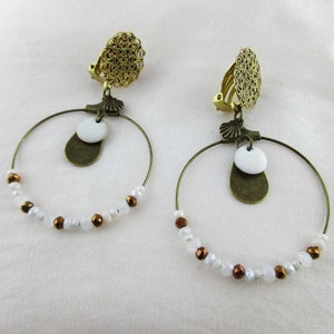 Boucles D'oreilles Pendantes Créoles En Métal Bronze Avec Perles - Bijou Ethnique Neuf Avec étiquettes