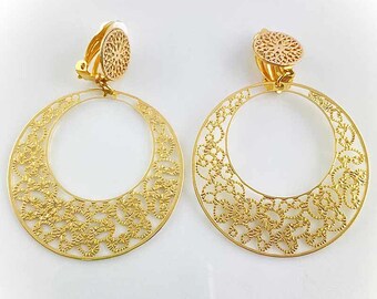 Clip earrings gilded with fine gold, creole clip earring