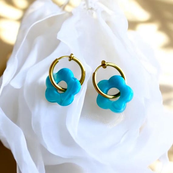 Ancienne Paire De Boucles D'Oreilles Pendantes En Acier Avec Motif Fleurs - Fermoir Clips
