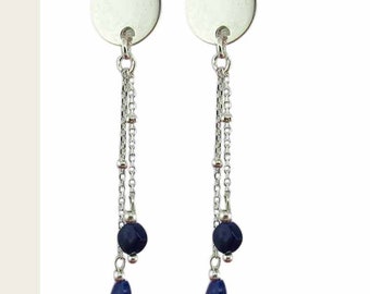 Boucle d'oreille clip ou pic argent 925, boucle d'oreille pierre de lune, lapis lazuli, onyx, boucle d'oreille argent, boucle clip cadeau