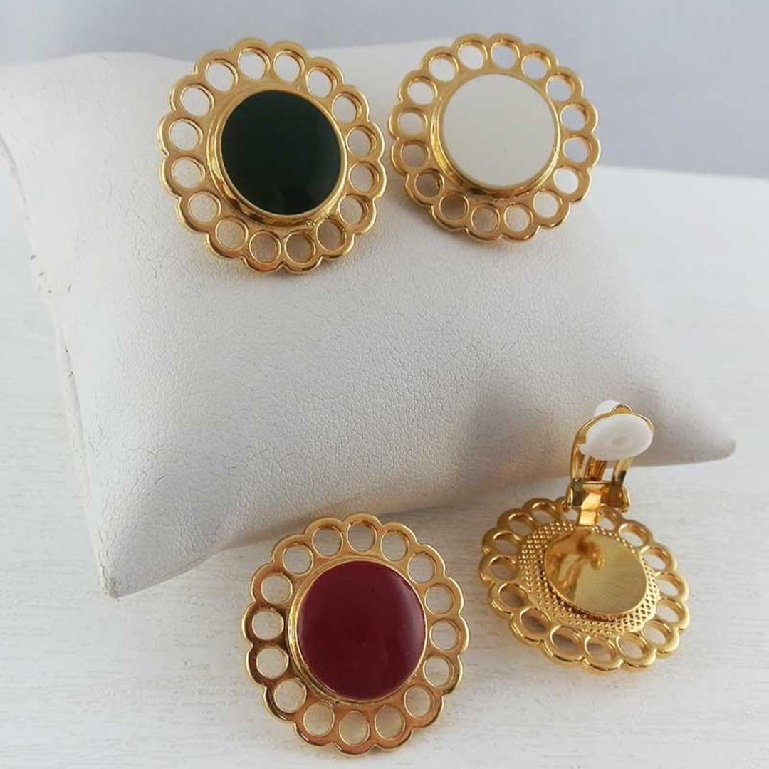 Fancy Clip Earring, Short, White, Red, Green, Gold Plated, Gold Filled,  Golden Clip Earring - Etsy