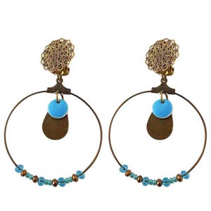 Boucles D'oreille Créole Pendantes En Métal Bronze Avec Perles - Neuf Avec étiquettes - Style Bohème Et élégant