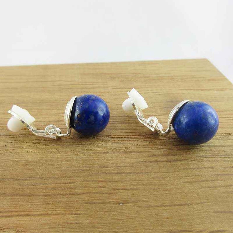 Boucles d'oreilles clips, lapis, malachite, jade, labradorite, aigue marine, clip en argent 925 zdjęcie 4