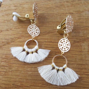 Boucles D'oreilles Clips à Pompons Perles De Verre - Modèle J309, Occasion Bon état