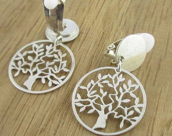 Boucle d'oreille à clip arbre de vie argent 925, boucles d'oreilles argent, boucles d'oreilles classiques, traditionnelles,