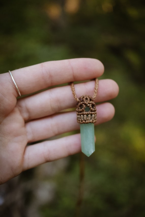 Macrame jewelry healing stone Crystal Stone Chain Macrame necklace Amazonit Boho Elves Jewelry