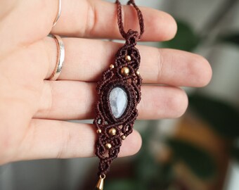 Rainbow Moonstone • Macrame Necklace | knotted boho necklace with gemstone | Macrame jewelry